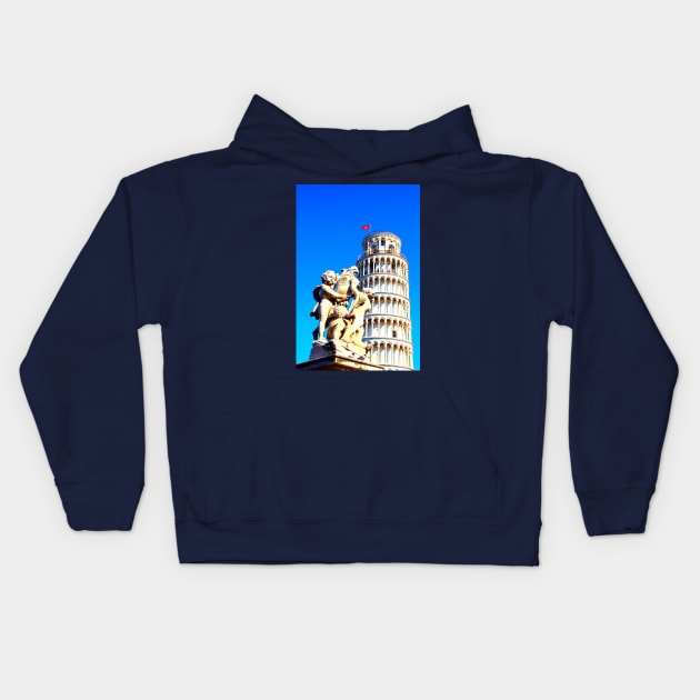 The Fountain with Angels and the Leaning Tower of Pisa at the Square of Miracles Kids Hoodie by KristinaDrozd